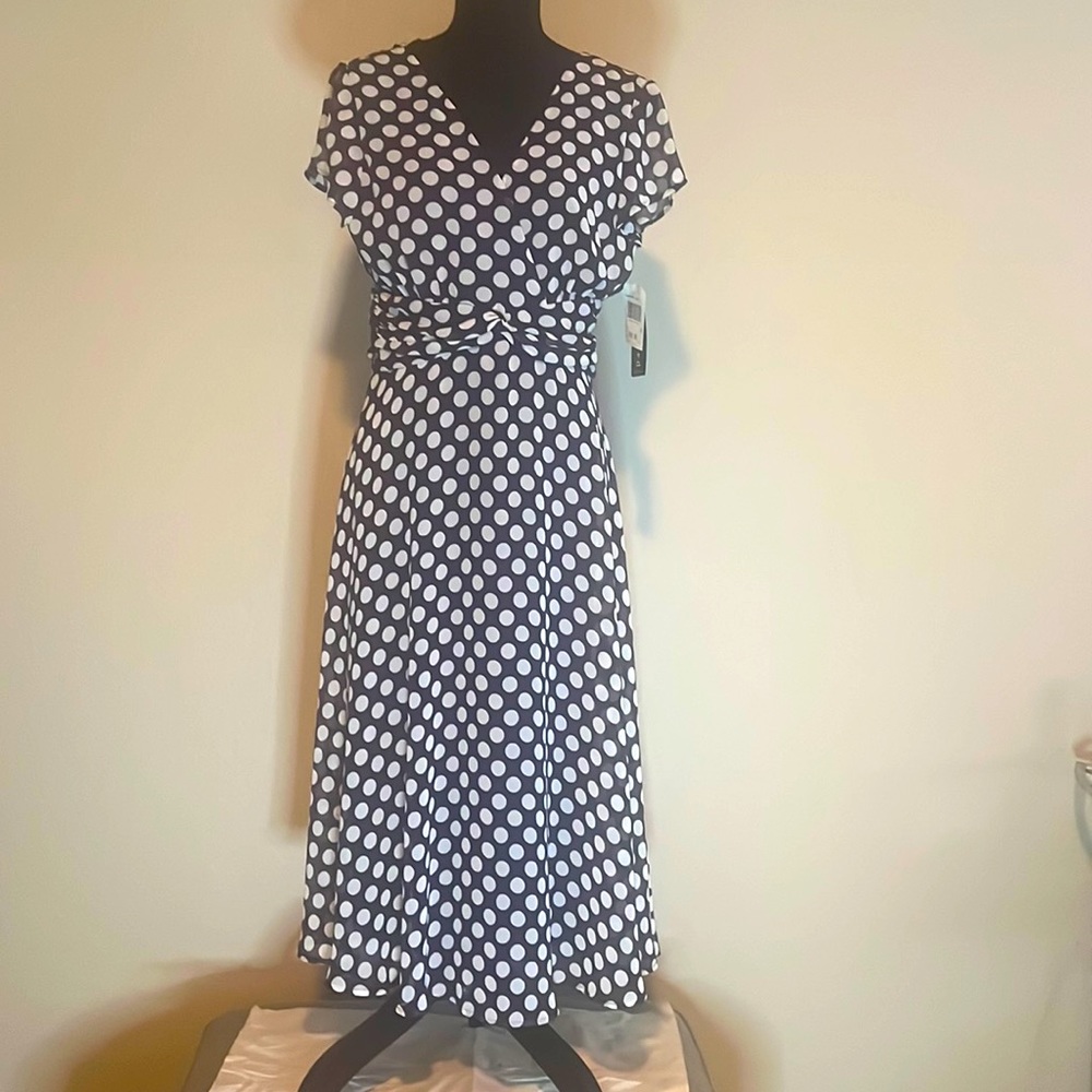 Navy polka dot short sleeve dress size 10